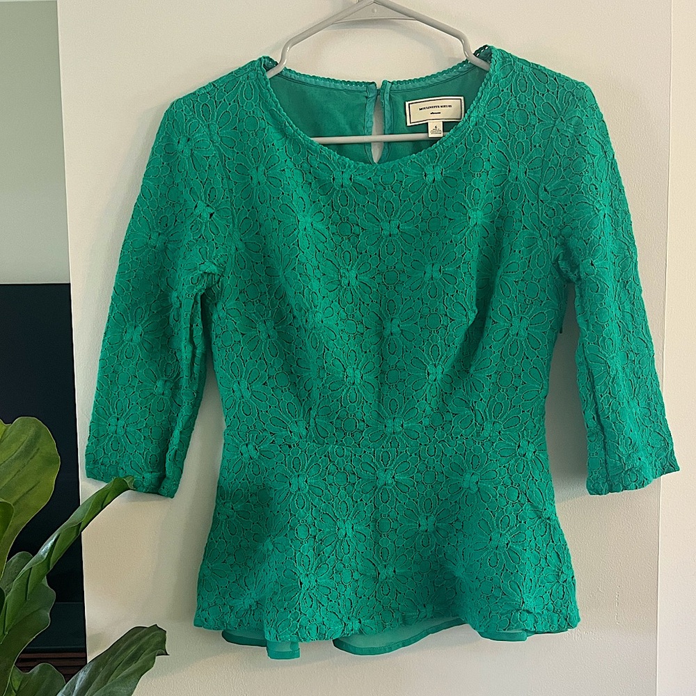 Anthropologie Moulinette Soeurs Size 6 Kelly Green Lace Floral Top